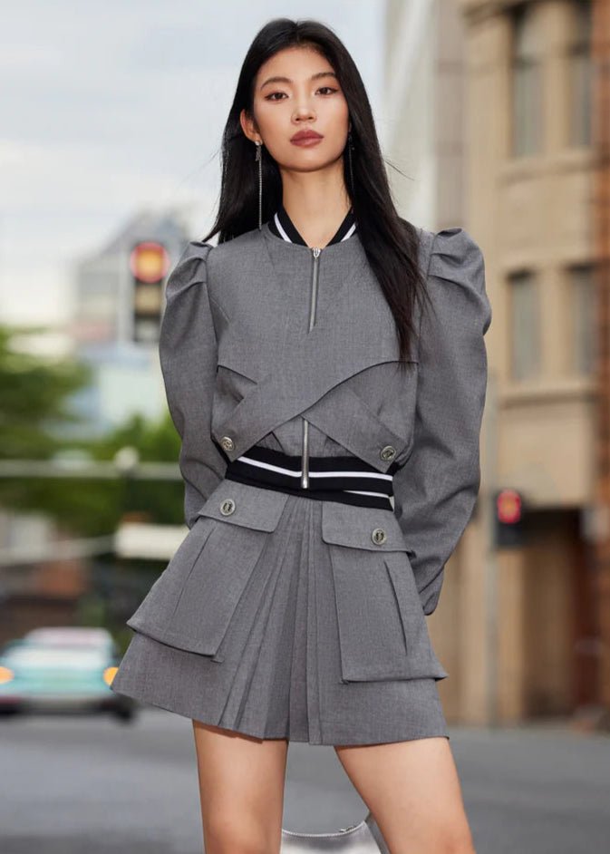 turtledove gray wool top skirt - Vera Lumina