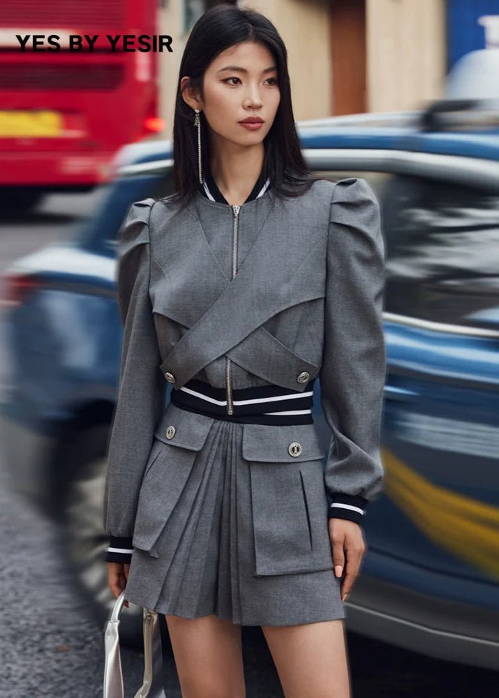 turtledove gray wool top skirt - Vera Lumina