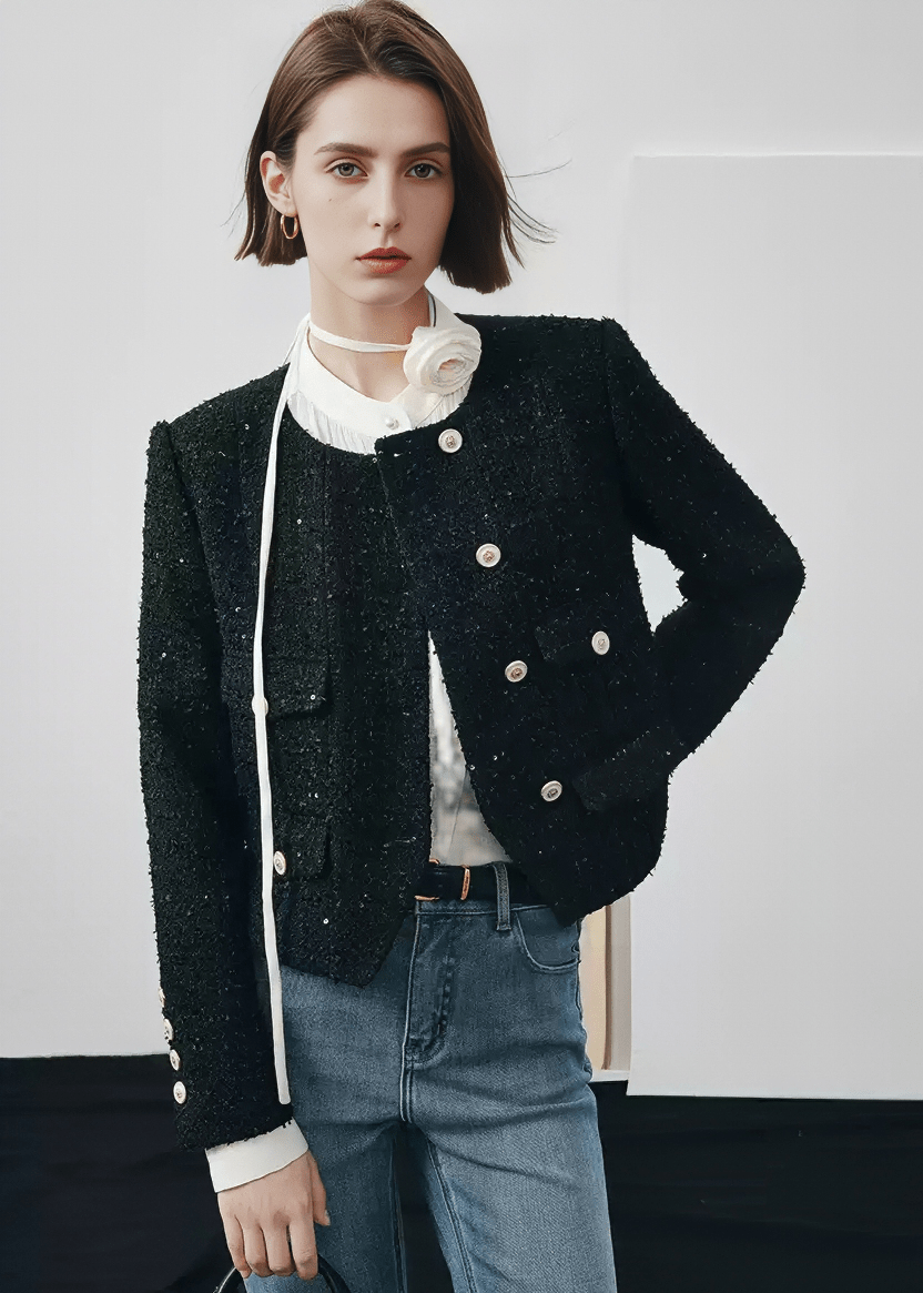 TWEED BOUCLE DOUBLE BREASTED JACKET - Vera Lumina