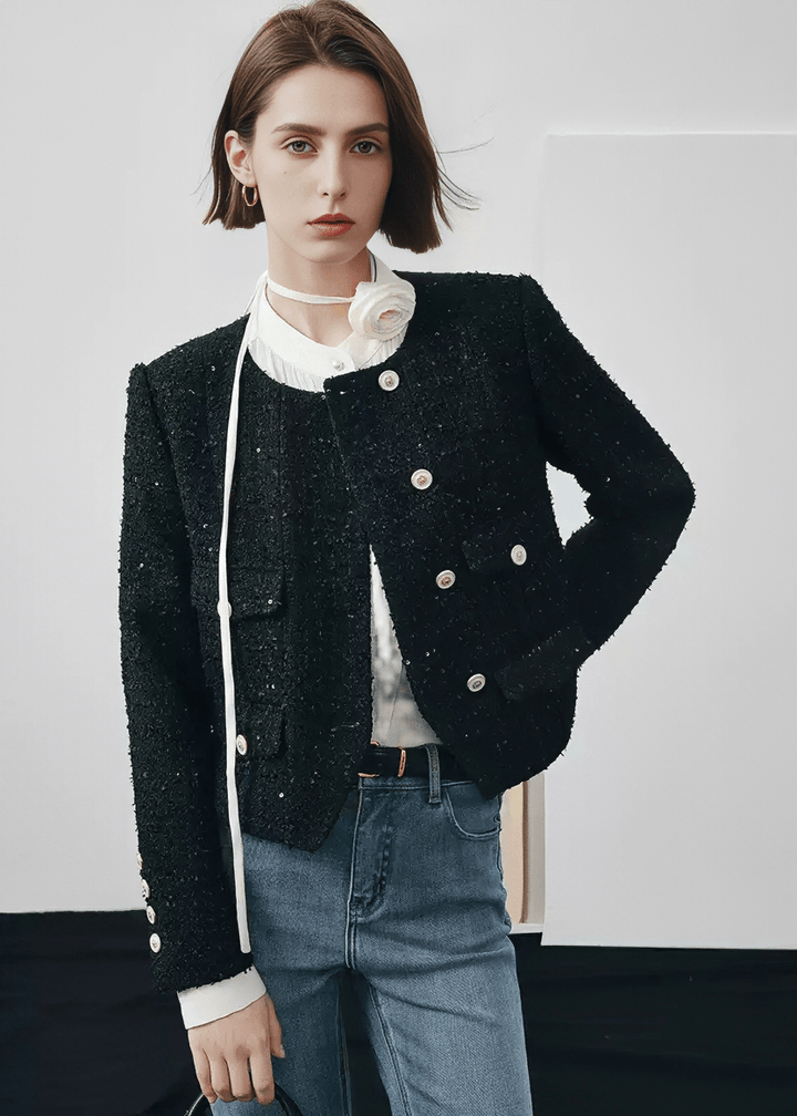 TWEED BOUCLE DOUBLE BREASTED JACKET - Vera Lumina