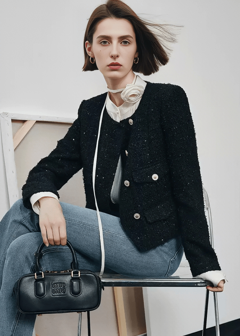TWEED BOUCLE DOUBLE BREASTED JACKET - Vera Lumina