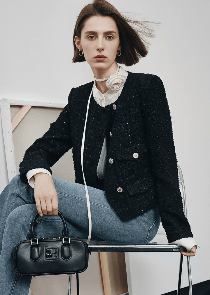 TWEED BOUCLE DOUBLE BREASTED JACKET - Vera Lumina