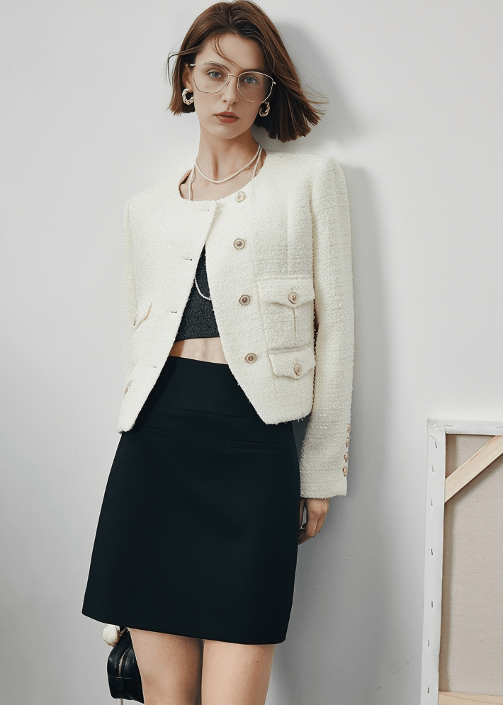 TWEED BOUCLE DOUBLE BREASTED JACKET - Vera Lumina