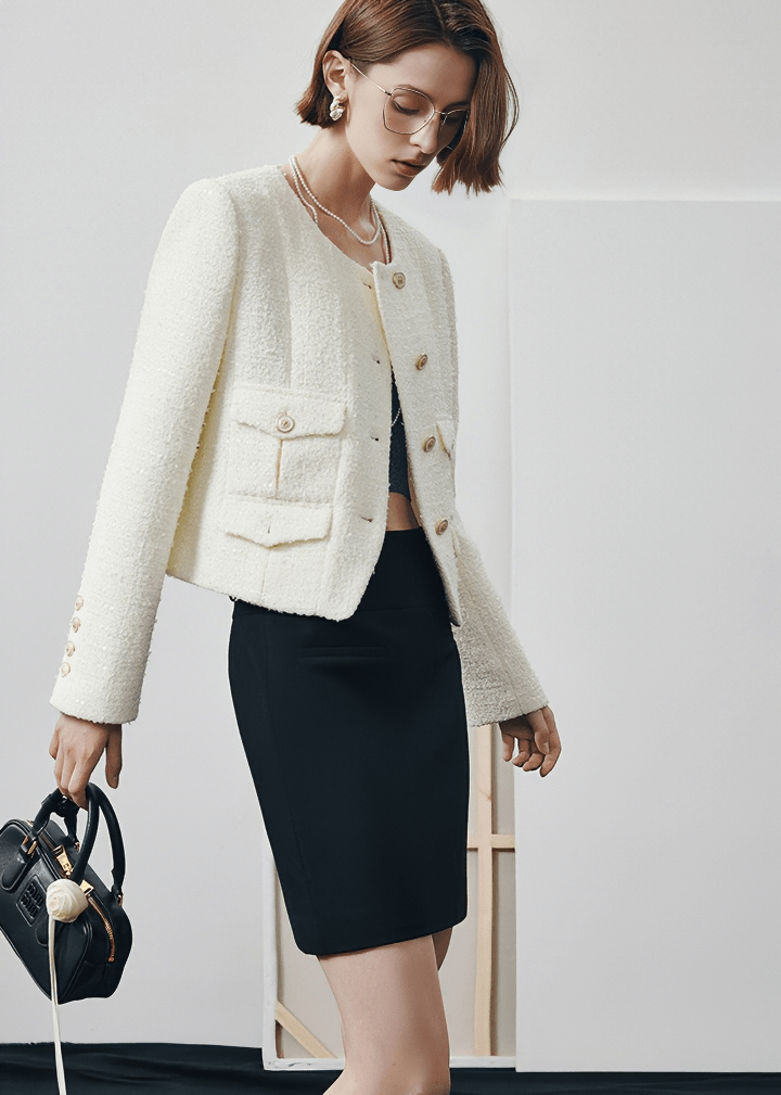 TWEED BOUCLE DOUBLE BREASTED JACKET - Vera Lumina