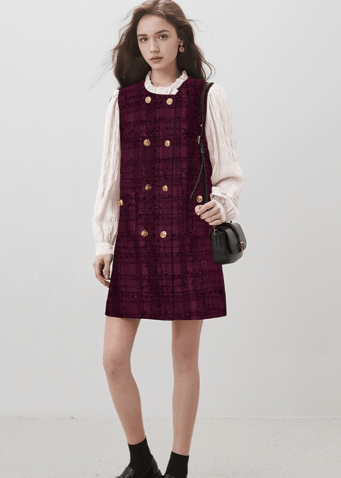 TWEED DOUBLE BUTTON DRESS - Vera Lumina