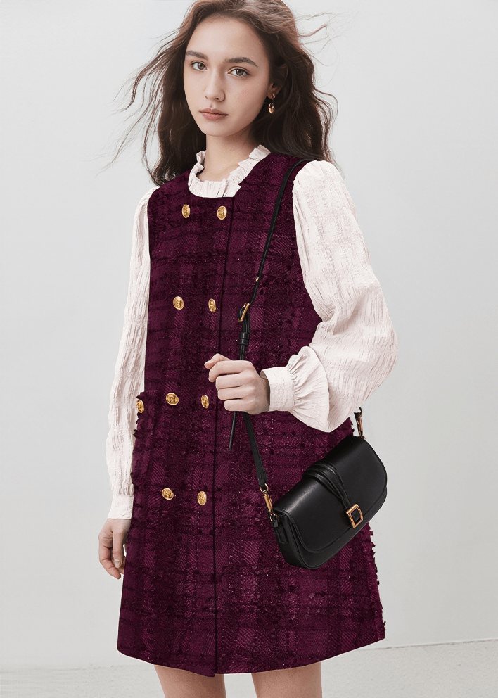 TWEED DOUBLE BUTTON DRESS - Vera Lumina