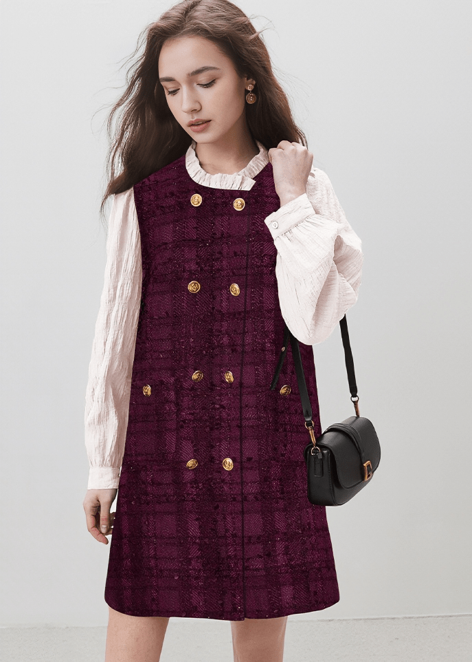 TWEED DOUBLE BUTTON DRESS - Vera Lumina