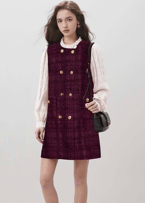 TWEED DOUBLE BUTTON DRESS - Vera Lumina