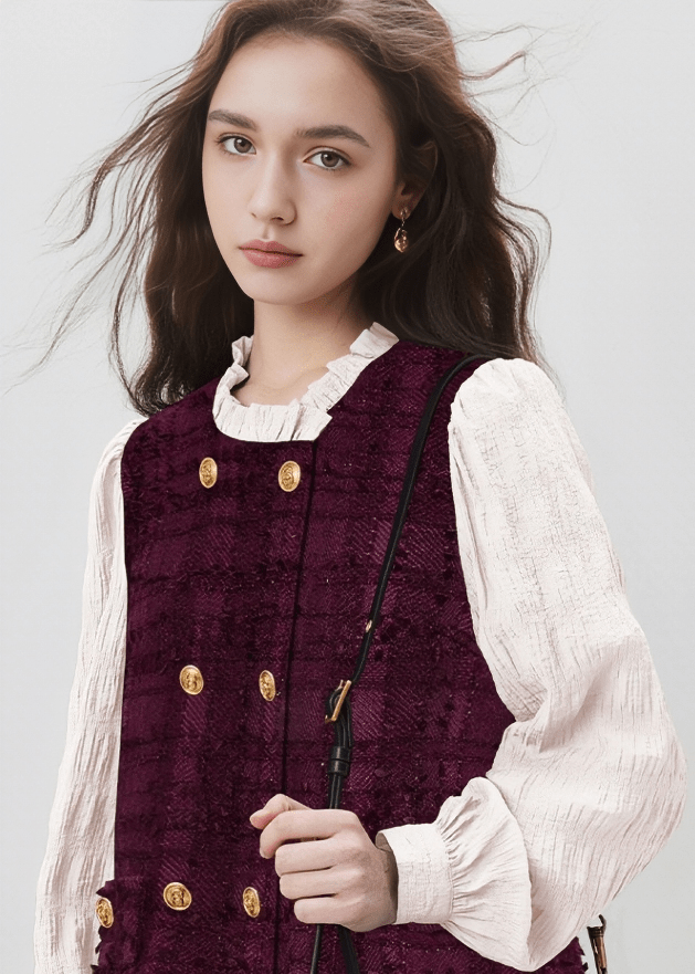 TWEED DOUBLE BUTTON DRESS - Vera Lumina