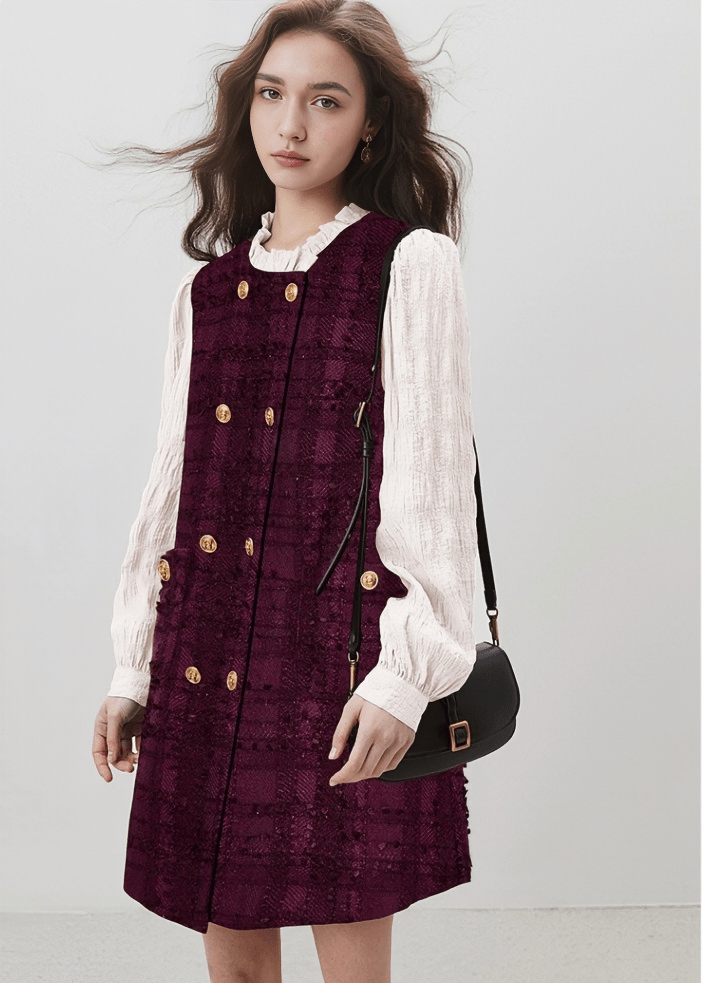TWEED DOUBLE BUTTON DRESS - Vera Lumina