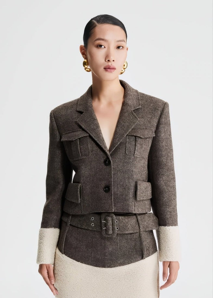 Tweed patchwork cropped jacket - Vera Lumina