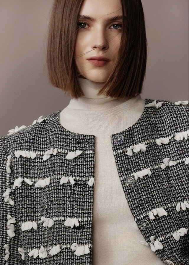 tweed three - dimensional short jacket & lambskin skirt - Vera Lumina