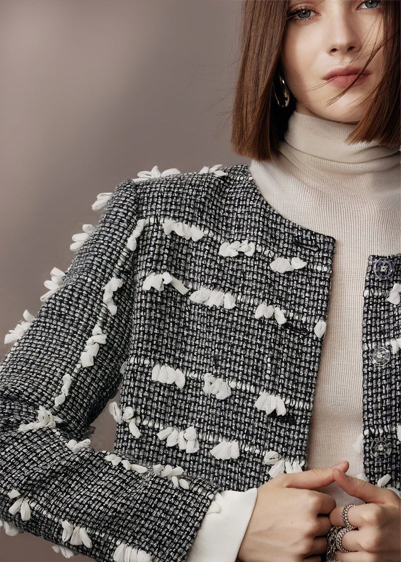 tweed three - dimensional short jacket & lambskin skirt - Vera Lumina