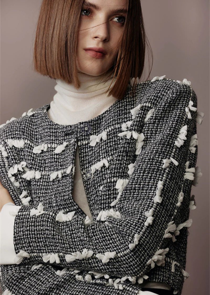 tweed three - dimensional short jacket & lambskin skirt - Vera Lumina