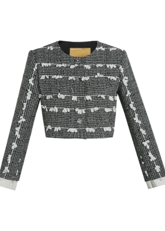 tweed three - dimensional short jacket & lambskin skirt - Vera Lumina