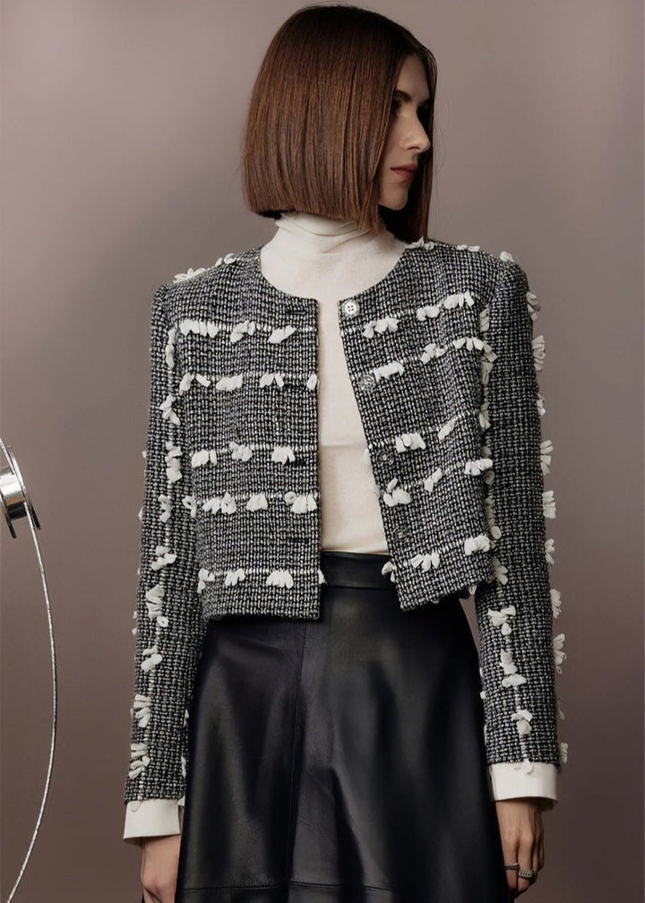 tweed three - dimensional short jacket & lambskin skirt - Vera Lumina