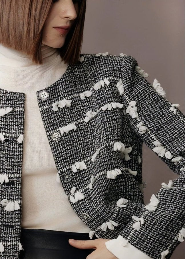 tweed three - dimensional short jacket & lambskin skirt - Vera Lumina
