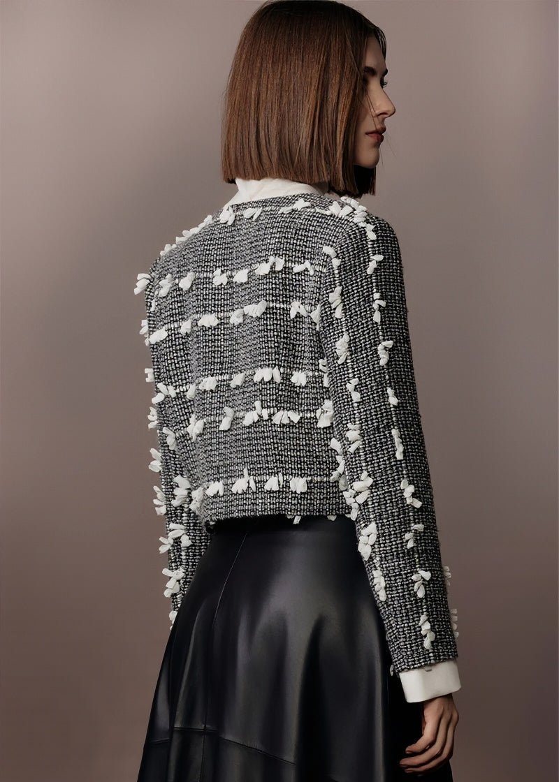 tweed three - dimensional short jacket & lambskin skirt - Vera Lumina