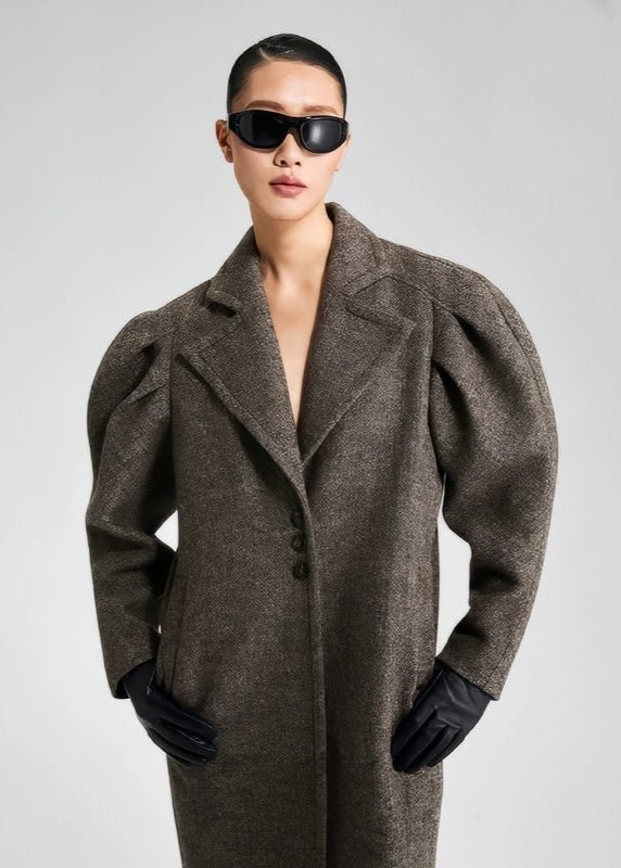 Tweed Trench Long Wool Coat - Vera Lumina