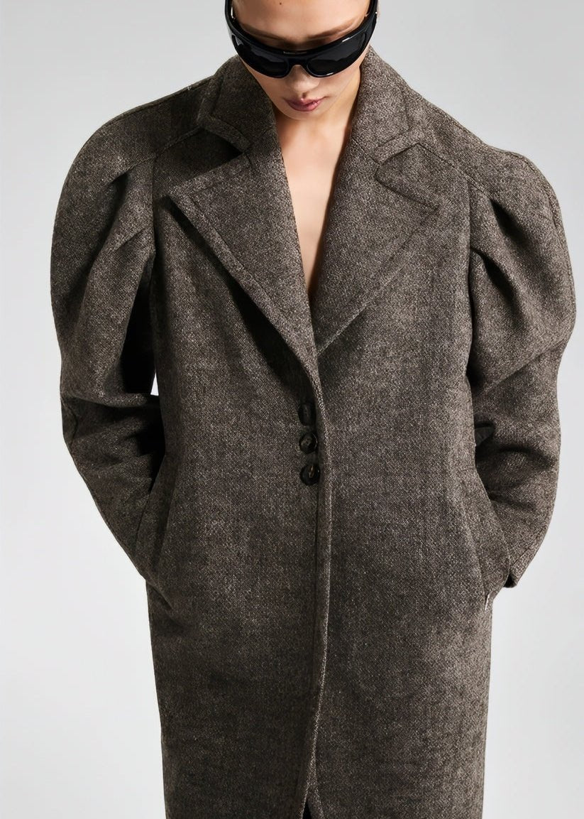 Tweed Trench Long Wool Coat - Vera Lumina