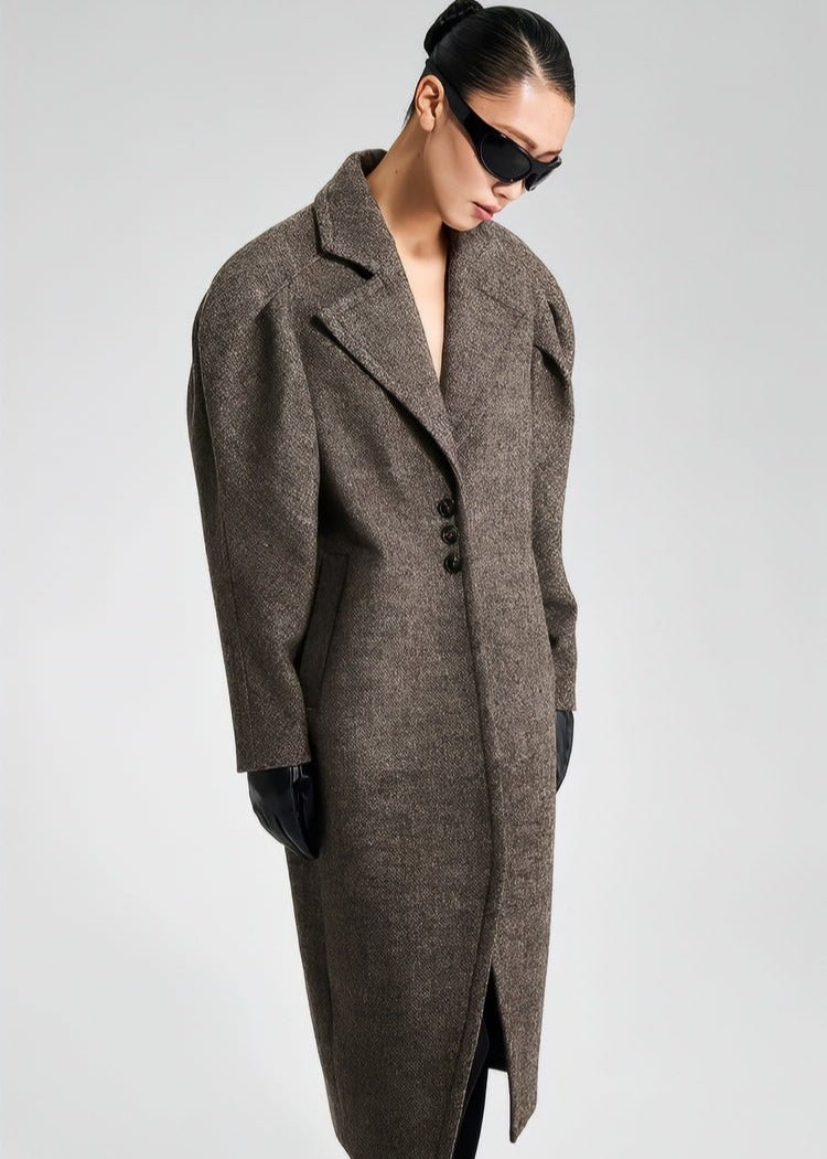 Tweed Trench Long Wool Coat - Vera Lumina
