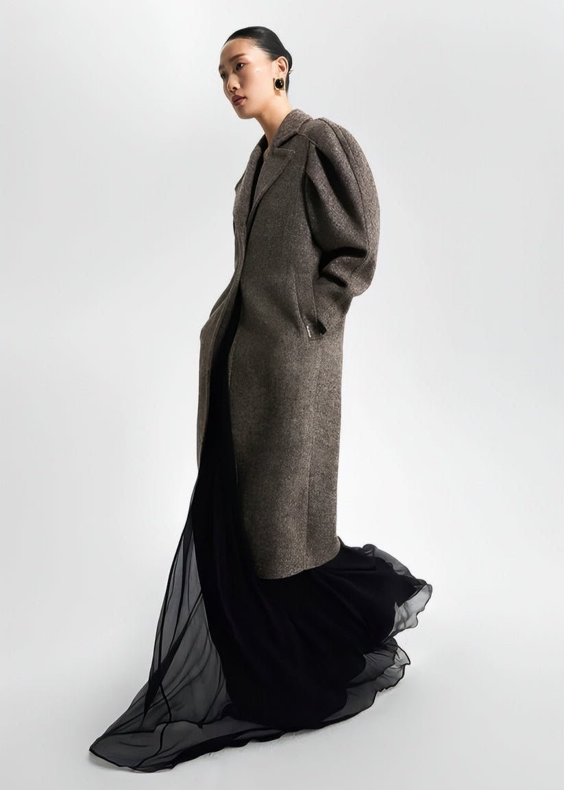 Tweed Trench Long Wool Coat - Vera Lumina