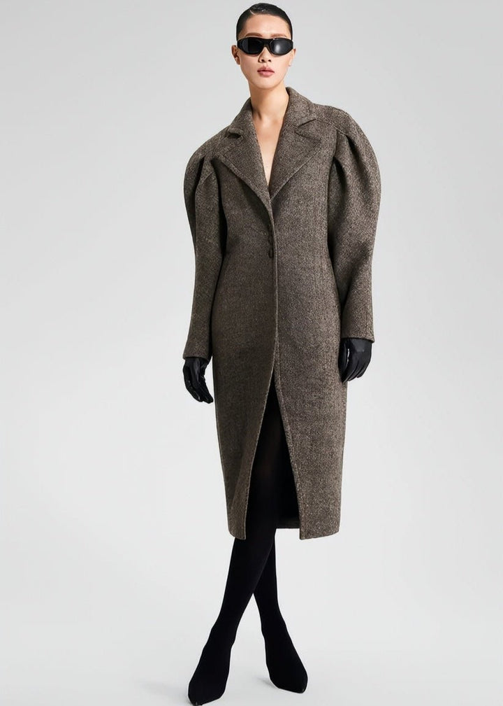 Tweed Trench Long Wool Coat - Vera Lumina