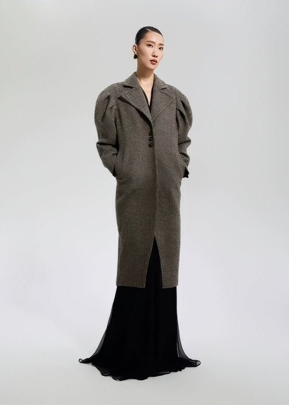 Tweed Trench Long Wool Coat - Vera Lumina