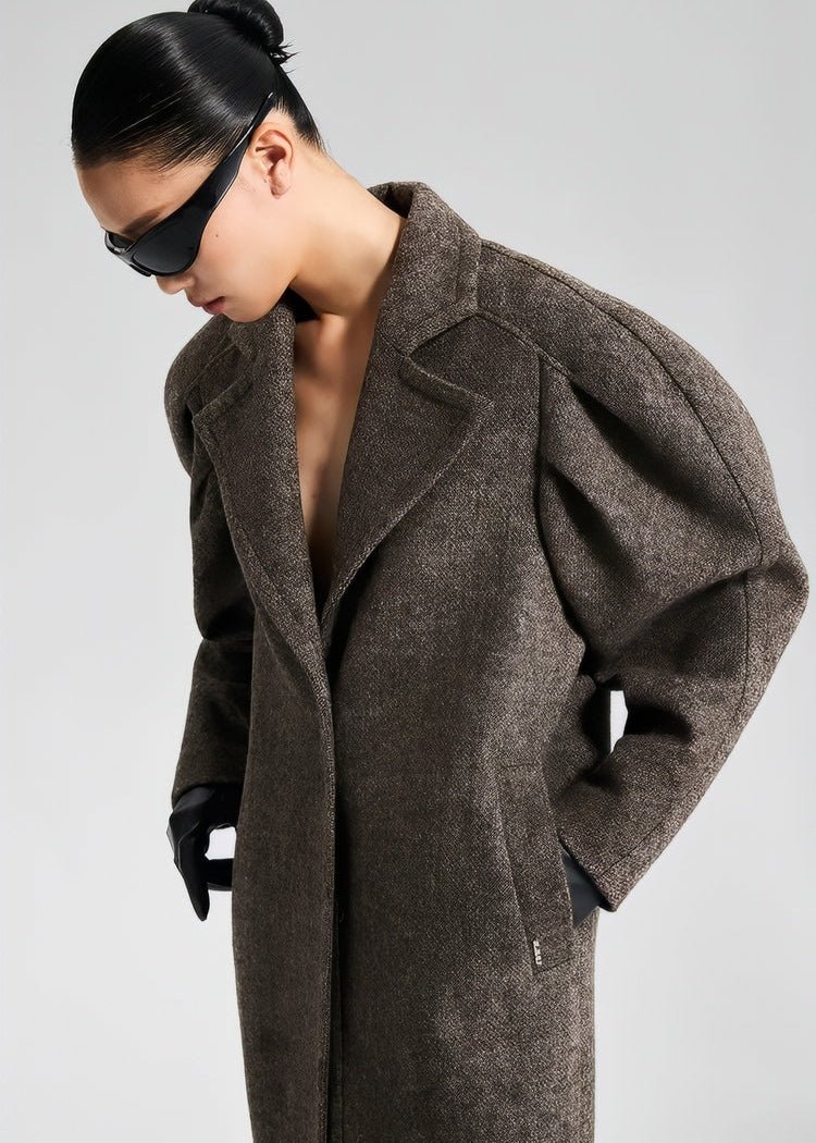 Tweed Trench Long Wool Coat - Vera Lumina