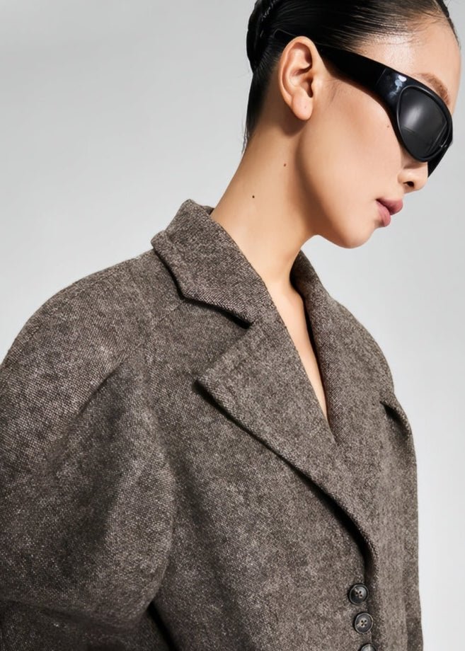 Tweed Trench Long Wool Coat - Vera Lumina