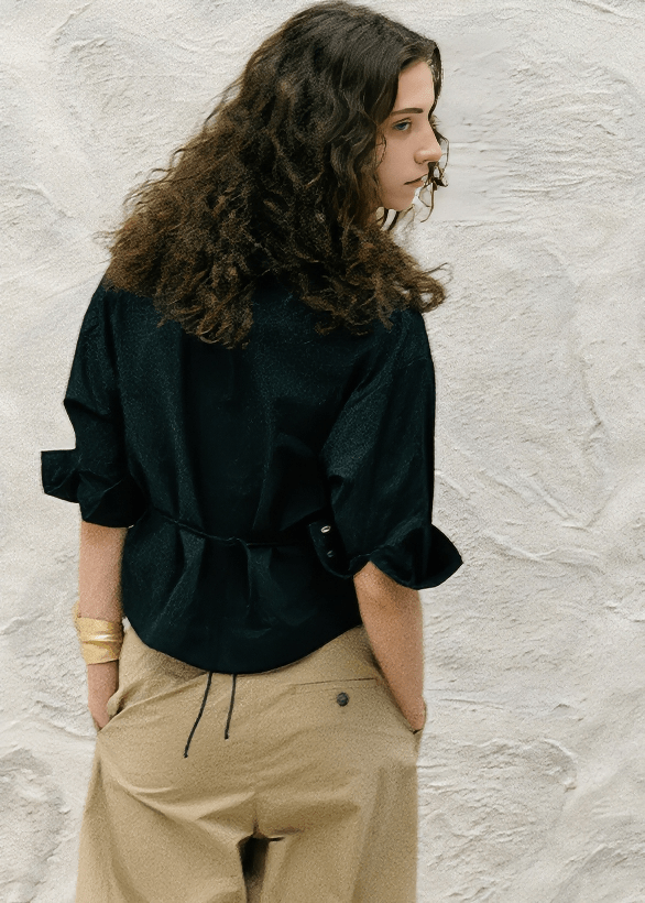 TWISTED DRAPE WRAP BLOUSE - Vera Lumina