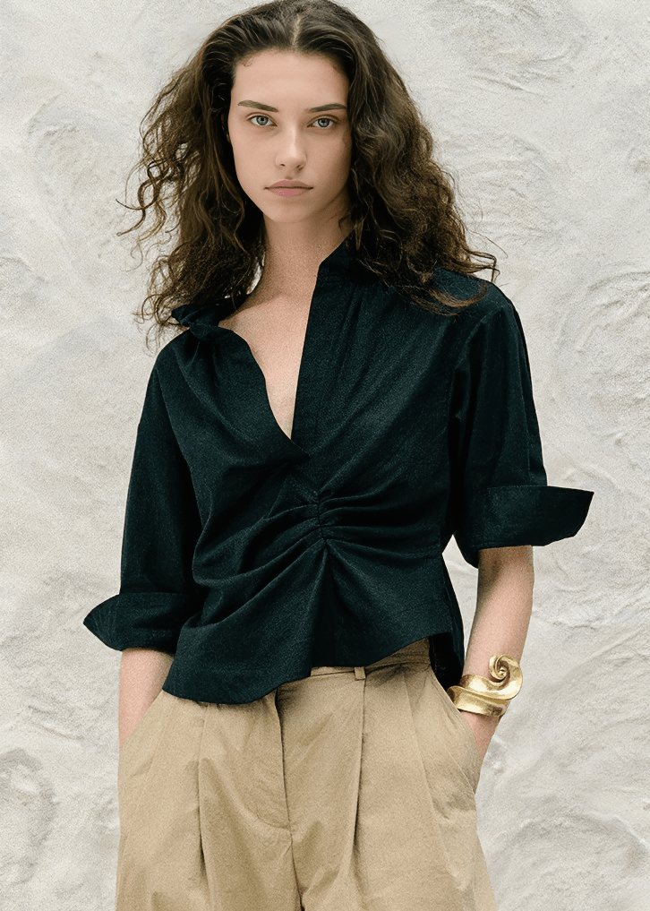 TWISTED DRAPE WRAP BLOUSE - Vera Lumina