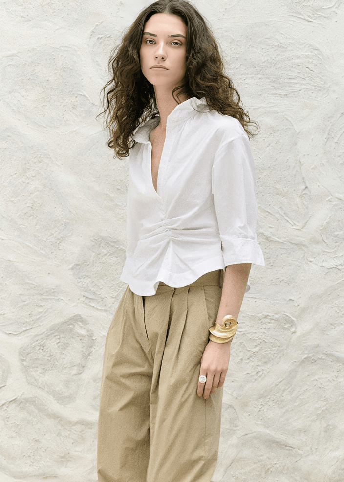 TWISTED DRAPE WRAP BLOUSE - Vera Lumina