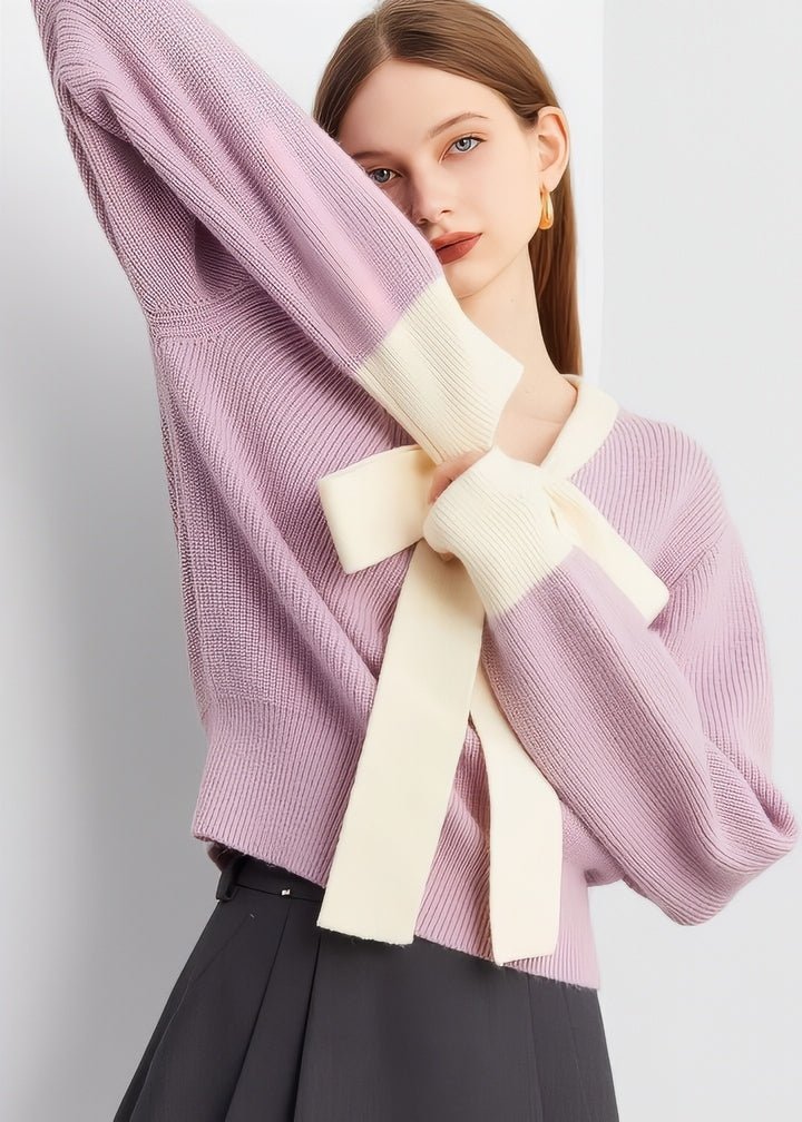 Two - Tone Bow Tie Ribbon Knit Top - Vera Lumina