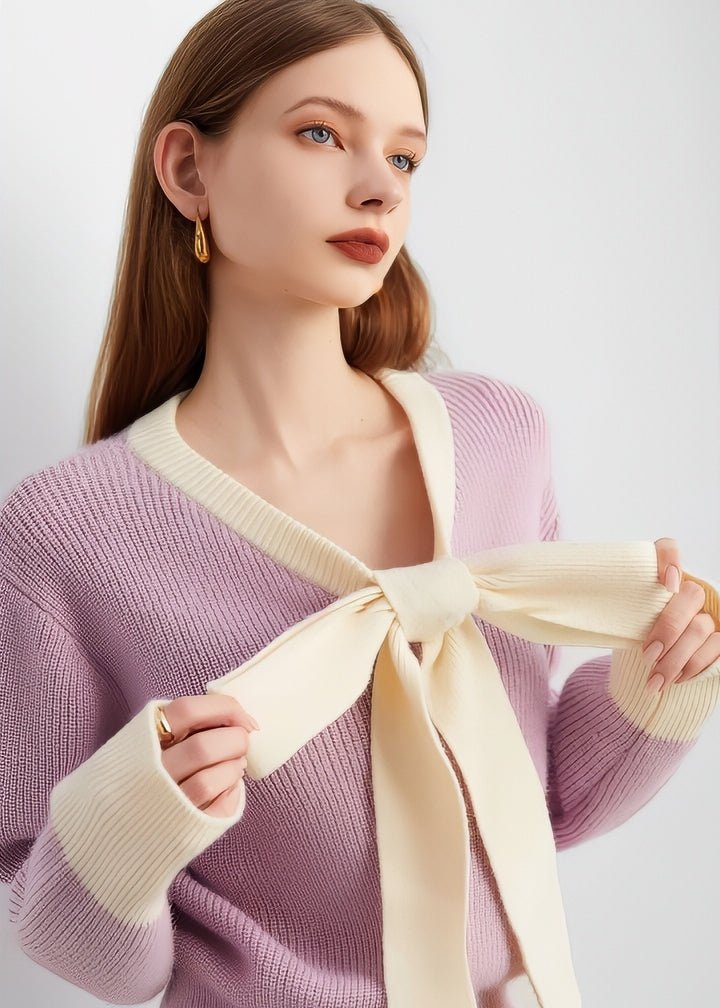 Two - Tone Bow Tie Ribbon Knit Top - Vera Lumina