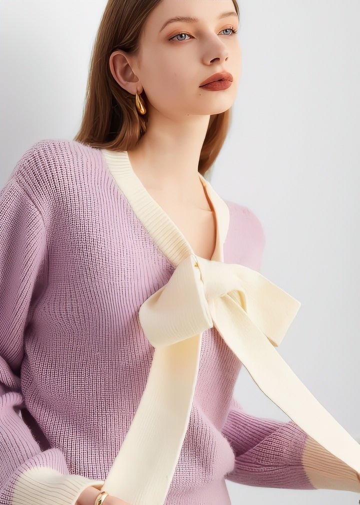 Two - Tone Bow Tie Ribbon Knit Top - Vera Lumina