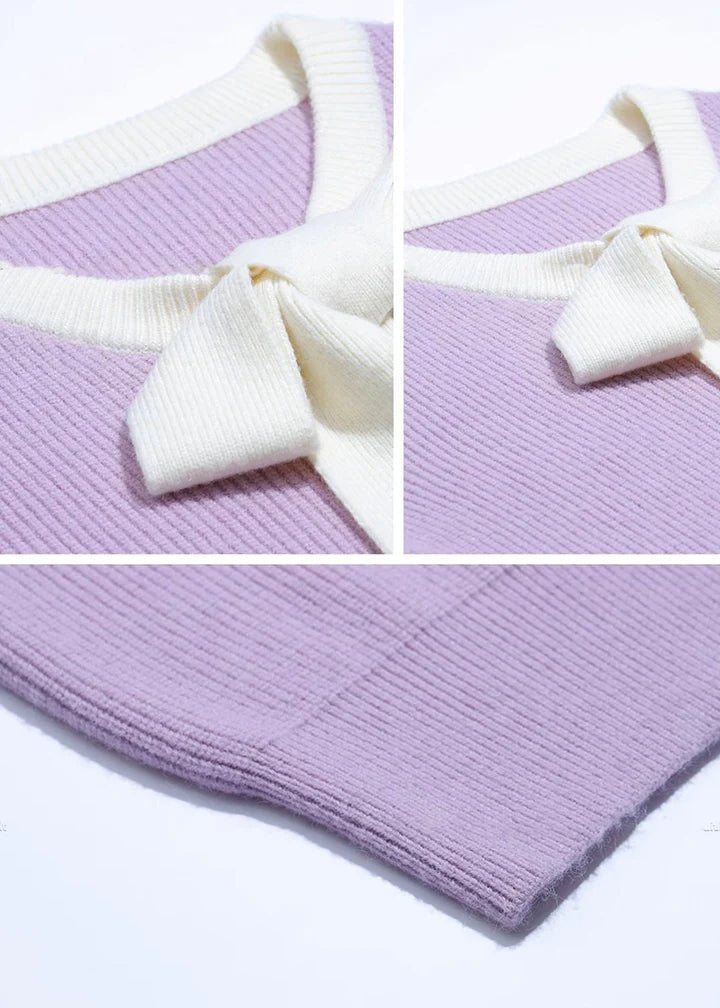 Two - Tone Bow Tie Ribbon Knit Top - Vera Lumina