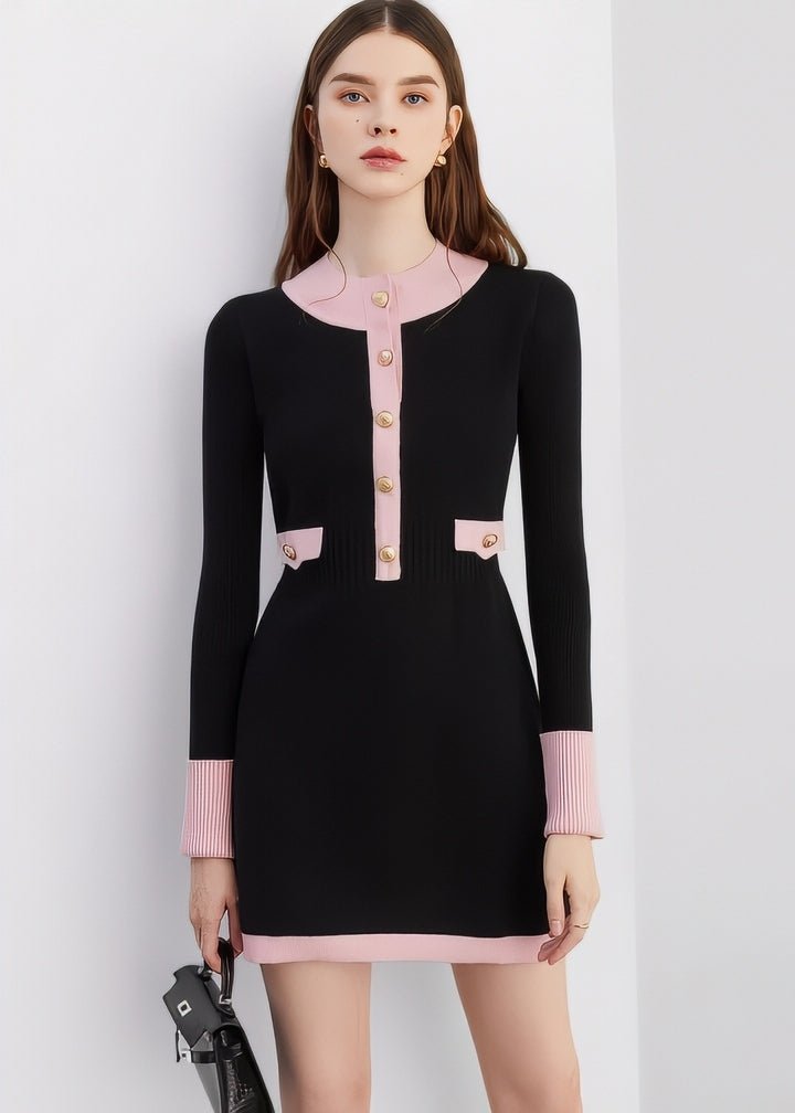 Two - Tone Fitted Knit Dress - Vera Lumina