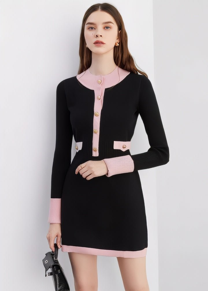 Two - Tone Fitted Knit Dress - Vera Lumina