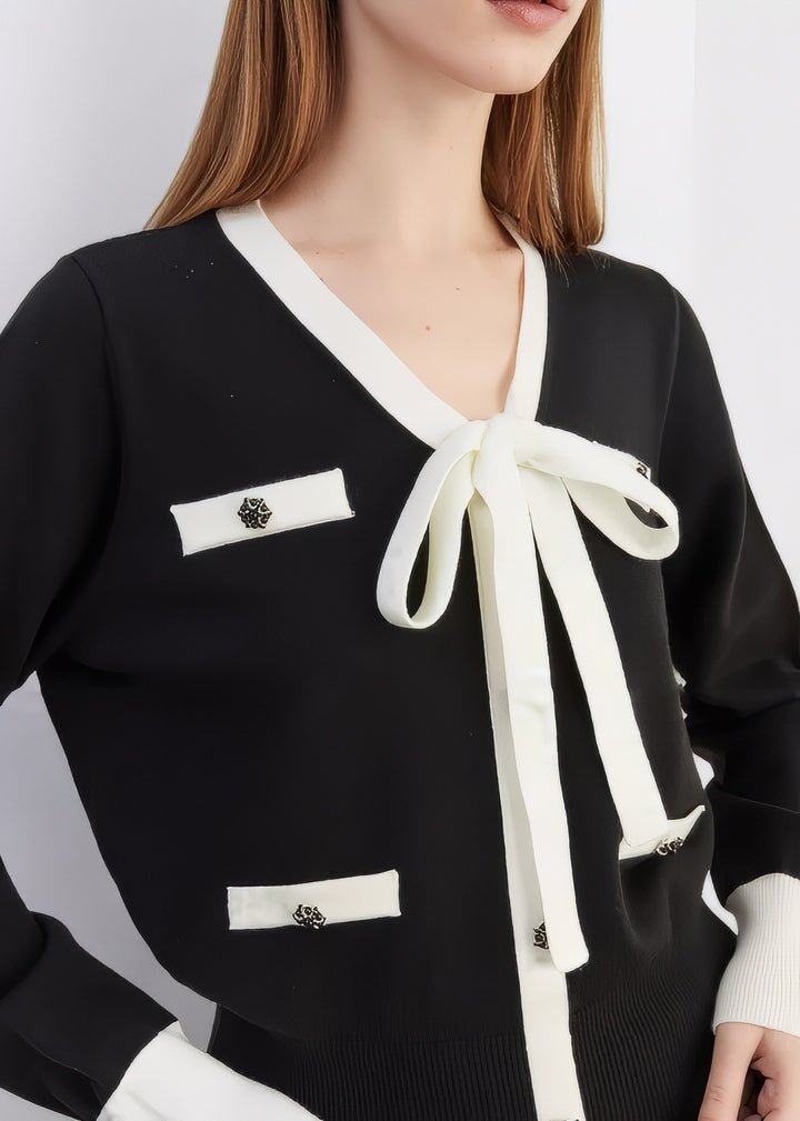 Two - Tone Ribbon Cardigan - Vera Lumina
