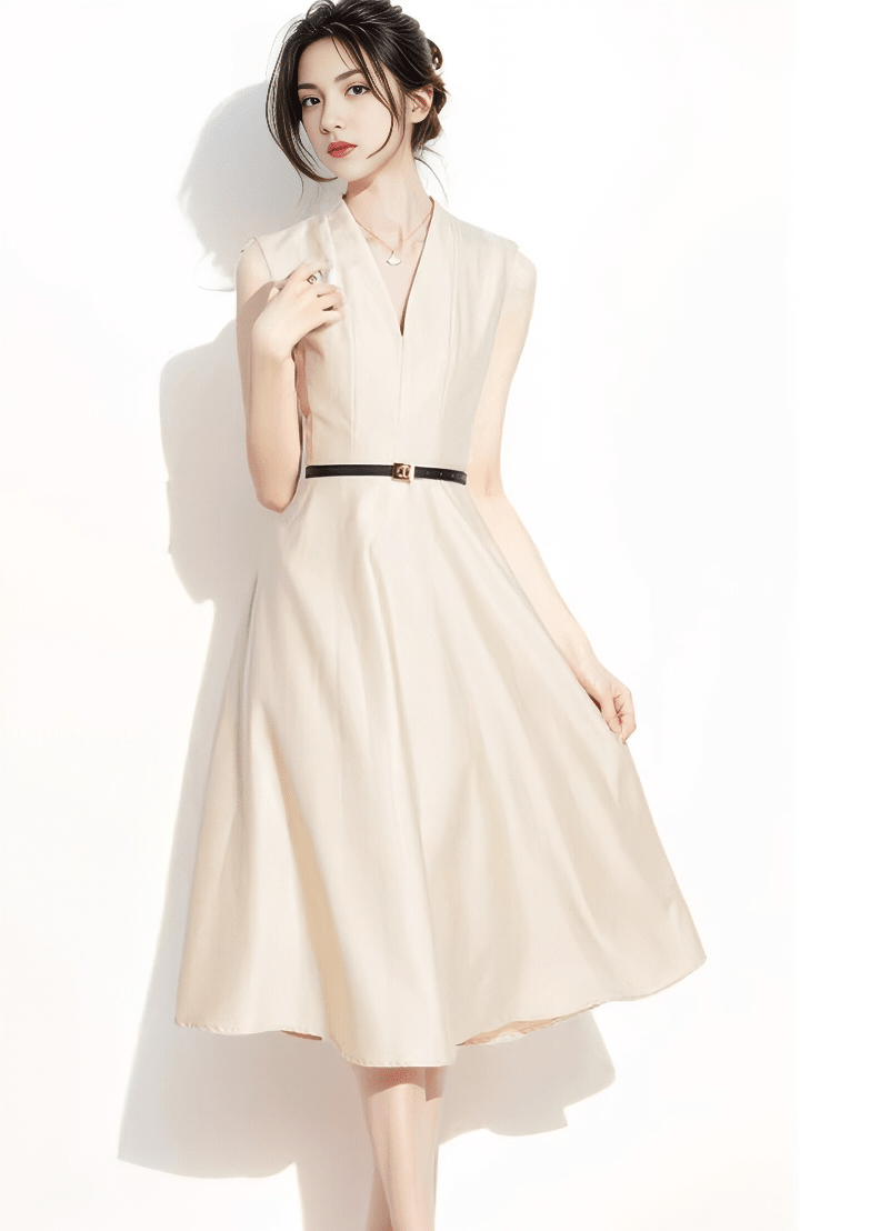 ディープVネックベルトマークフレアドレス - Vera Lumina