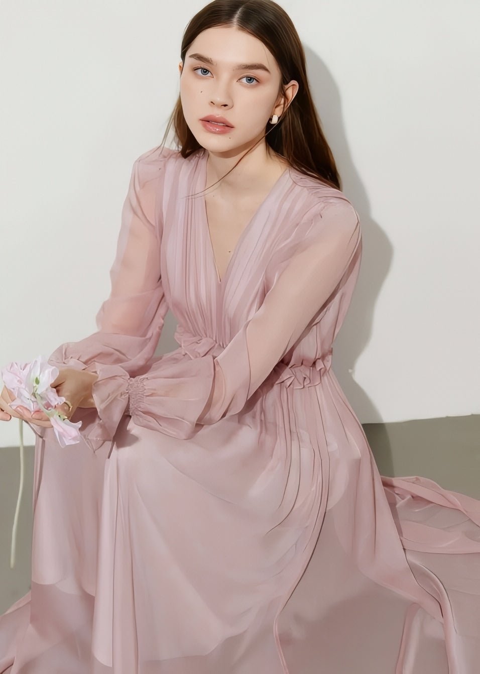 V - Neck Chiffon Flare Dress - Vera Lumina