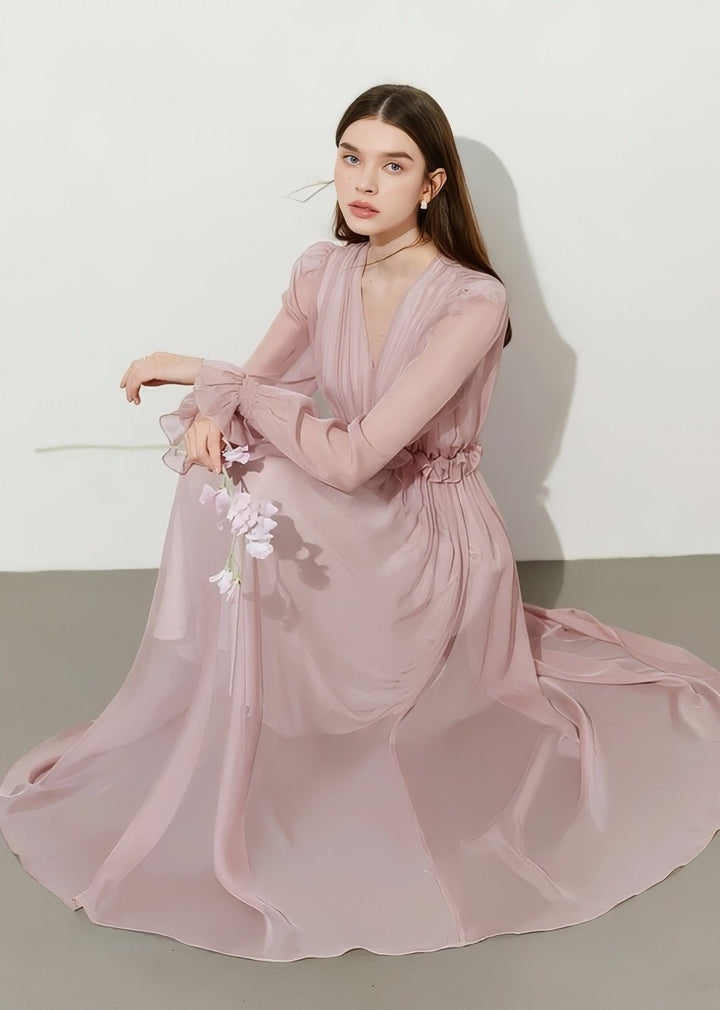 V - Neck Chiffon Flare Dress - Vera Lumina