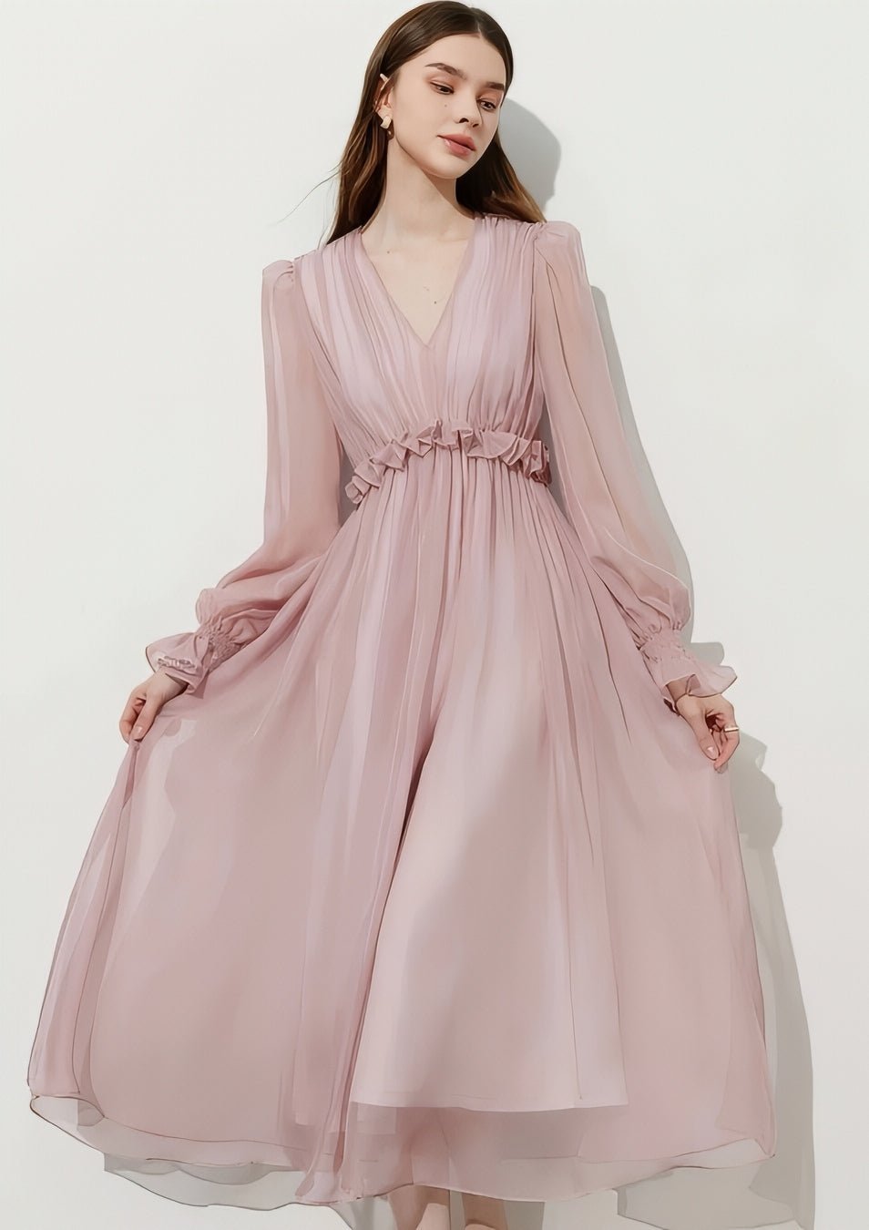 V - Neck Chiffon Flare Dress - Vera Lumina
