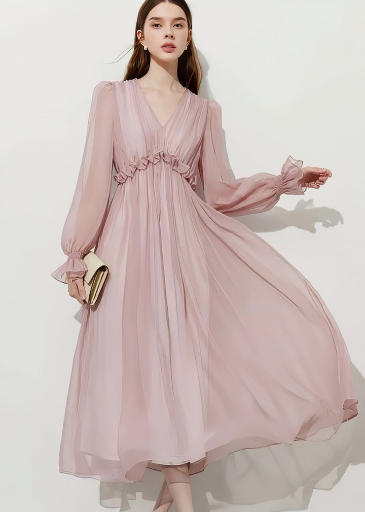 V - Neck Chiffon Flare Dress - Vera Lumina