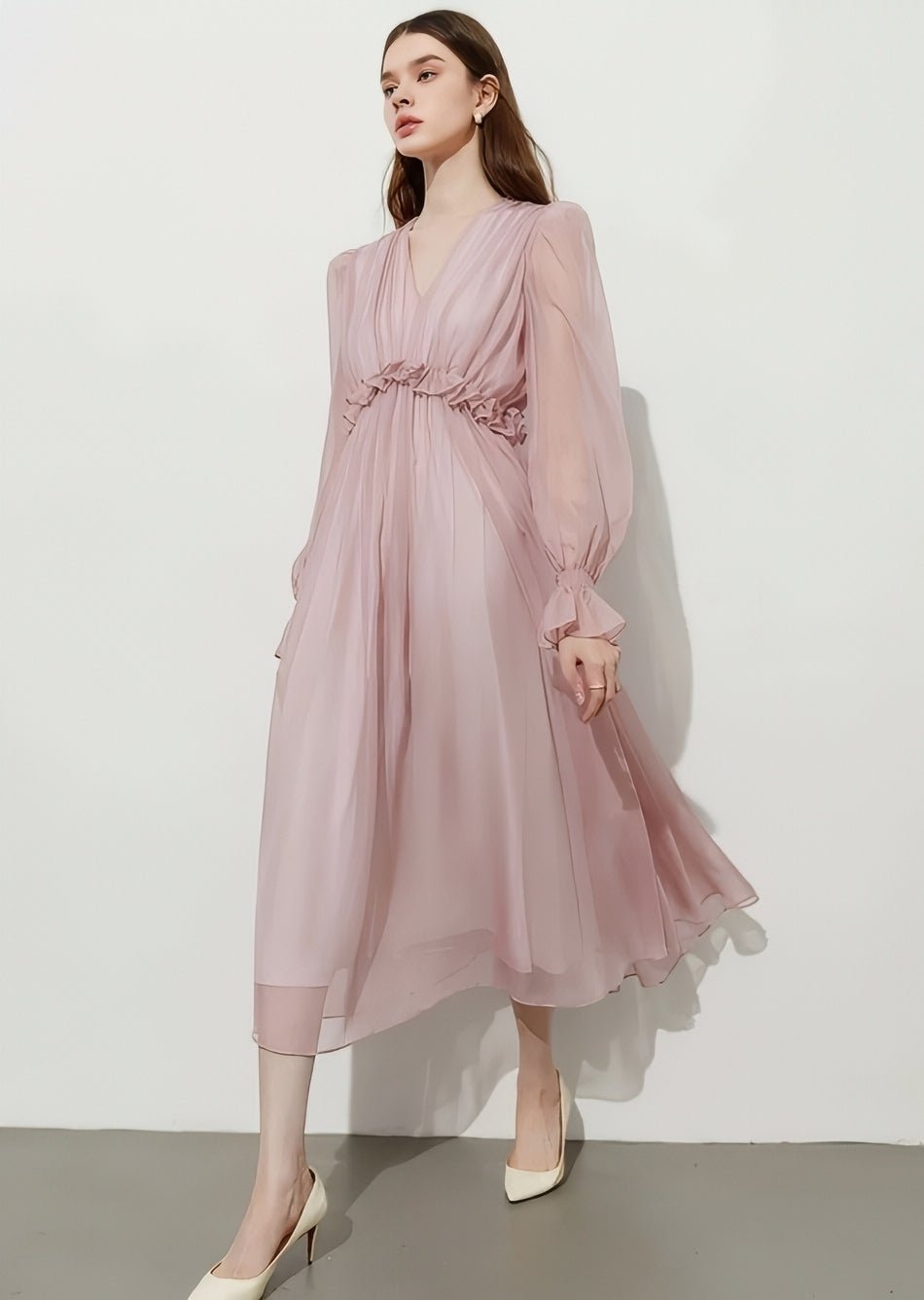 V - Neck Chiffon Flare Dress - Vera Lumina
