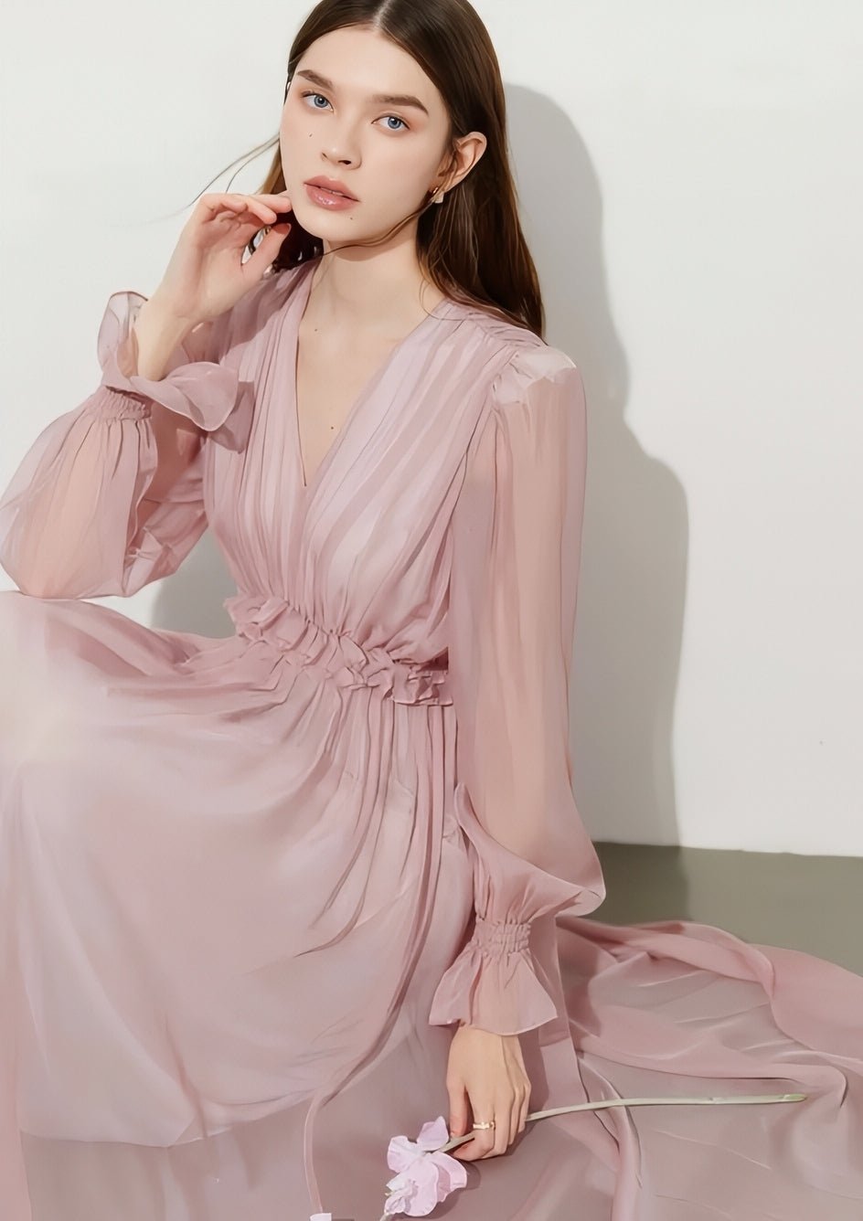 V - Neck Chiffon Flare Dress - Vera Lumina