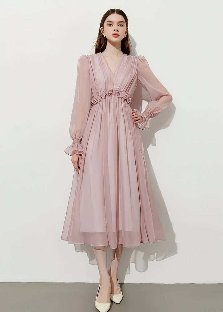 V - Neck Chiffon Flare Dress - Vera Lumina