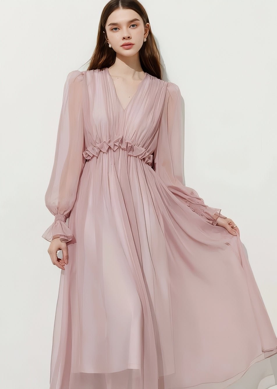 V - Neck Chiffon Flare Dress - Vera Lumina