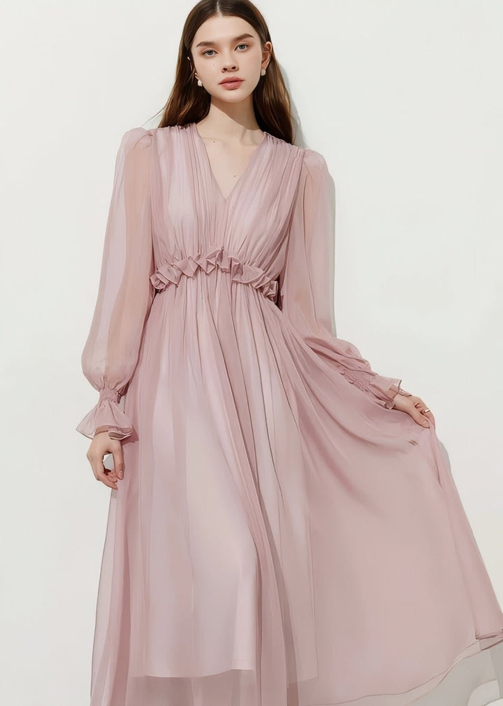 V - Neck Chiffon Flare Dress - Vera Lumina